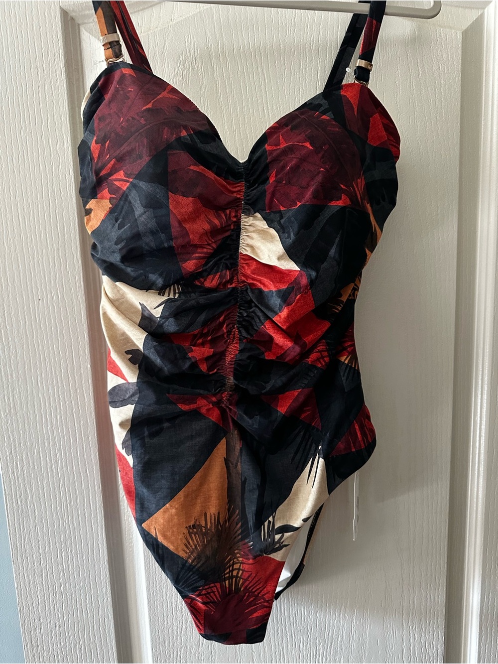 Next Direct Black Red Cream Printed Ruched One-Piece Swimsuit